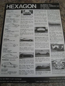HEXAGON NORTH HILL CAR STOCK LIST ALFA BMW DATSUN LOTUS 1971 ADVERT A4 FILE 48 - Picture 1 of 1