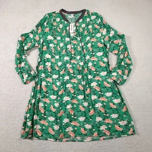 Old Navy Floral Tunic Dress Women's Large Pintuck Split Neck Long Sleeve Boho - Picture 1 of 14