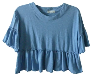 Altar’d State Shirt Oversized Ruffled Medium Bell Sleeve Crop Top Blue USA - Picture 1 of 7