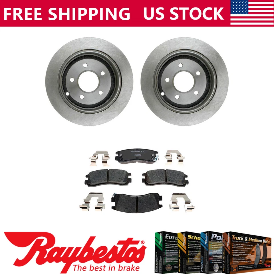 Rear Brake Rotors + Ceramic Brake Pads & Hardware For 2001-2005 Pontiac Aztek - Image 1 of 4