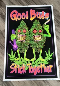 Good Buds Stick Together Blacklight Poster Flocked Psychedelic Pre Owned Retro - Picture 1 of 4
