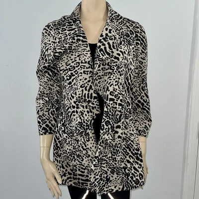 Blazer cárdigan suéter para mujer CALVIN KLEIN negro leopardo frente abierto 3/4 talla 8 Foto 1 de 4