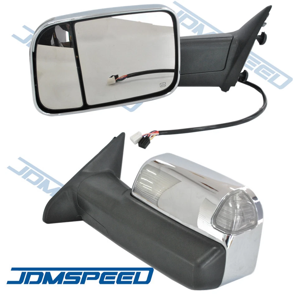 Pair Chrome Power Heated Towing Mirrors For 2009-15 Ram 1500 Pickup Signal Light - Image 1 of 4