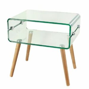 Glass Coffee Table With Wooden Stand Modern Rectangle Tempered Glass Table Home
