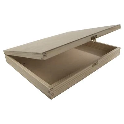 Large Shallow Wooden Box Lid & Clasp | 36 x 30 x 5 cm | A4 Docs Gift Keepsake - Image 1 of 4