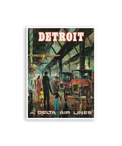 Detroit Travel Poster Vintage Michigan Art Print 16x20" XR3797 - Picture 1 of 1
