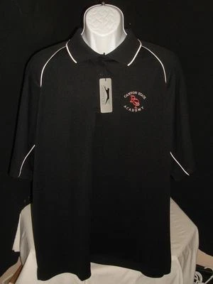NUEVO CON ETIQUETAS POLO SLAZENGER NEGRO CON RIBETE BLANCO 100% POLI S/S TALLA L CANYON STATE LOGO Foto 1 de 4