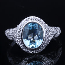 925 Sterling Silver Vintage Sky Blue Topaz Wedding Fine Ring Gemstone Jewelry