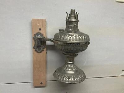 Rare Jr Rochester No 4 kerosene oil lamp and wall bracket for stand lamp nickel - Image 1 of 4