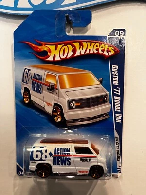 2010 HOT WHEELS WHITE CUSTOM '77 DODGE VAN 9/10 CITY WORKS ACTION NEWS - Image 1 of 2