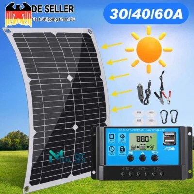 300W 12V Solarpanel Solarmodul Ladegerät USB Kit Für Wohnwagen Camping Boot NEU - Bild 1 von 4