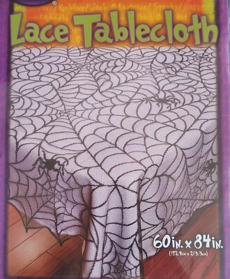 Spider Web Black Lace Tablecloth Table Cover Halloween Decor NEW 60" X 84"  - Image 1 of 4