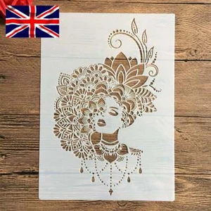 A4 Mehndi Henna Mandala Lady Hat Paint Stencil Reusable Mylar Flexible Large - Picture 1 of 1