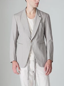 Y's YOHJI YAMAMOTO Men Slim Suit Blazer Khaki Grey Causal Linen w/ Hidden Belt - Picture 1 of 12