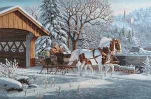 WALL JACQ. WOVEN TAPESTRY Treasured Memories KIM NORLIEN ART - WINTER LANDSCAPE - Picture 1 of 2