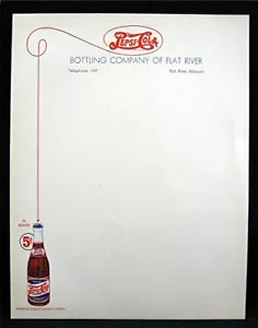Old 5 Cent Pepsi Cola Bottling Co Letterhead Flat River Mo Old Unused Dist Stock - Picture 1 of 3
