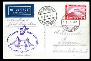 Zeppelin 1931, Englandfahrt 19.8.31, Bordpost der Rückfahrt, Karte mit 1 RM - Bild 1 von 2