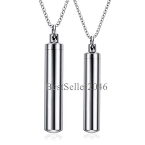 2pcs Stainless Steel Cylinder Cremation Pendant Keepsake Memorial Urn Necklace - Picture 1 of 6