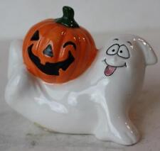 Ghost Figurine Jack O Lantern Pumpkin Halloween Ceramic Hand Painted Goofy Face