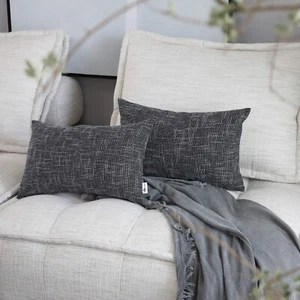 Set of 2 Modern Linen Throw Pillow Covers Couch Cushion Covers Size 12" x 20" - Picture 1 of 4