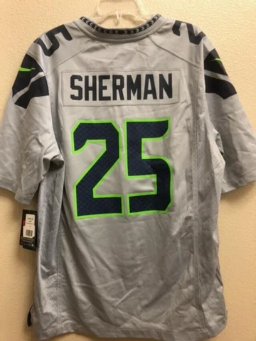 Richard Sherman Seahawks Jersey Men's Alternate Gray Game Large Cover