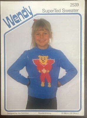 KIDS GIRLS BOYS SUPERTED JUMPER SWEATER Vtg Knitting Pattern 20”-34” WENDY 2539 - Image 1 of 3