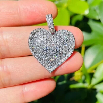 Colgante de corazón micro pavé de plata circonita cúbica/latón con cadena de cuerda de plata de 2 mm 20" gratis  Foto 1 de 4