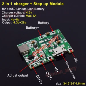 USB Lithium Li-ion 3.7V Battery Charging Module 4.2V Boost Step Up 5V 9V 12V 24V - Picture 1 of 5