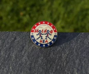 Jump Rope Team Hotdog USA Stars Red White Blue Metal & Enamel Lapel Pin Pinback - Picture 1 of 4