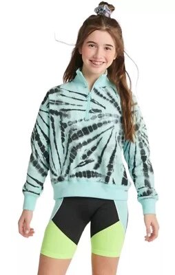 Justice Girls Sweatshirt Aqua 7/8 Pullover Quarter Zip Logo Collection X - Image 1 of 4