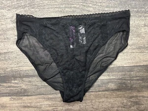 NWT Adore Me Jet Black High Cut Sheer Mesh & Lace Bikini Panty - Size Medium - Picture 1 of 5