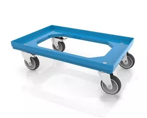 Budget 600 x 400 Heavy Duty Euro Plastic Stacking Container Dolly with Brakes - Picture 1 of 2
