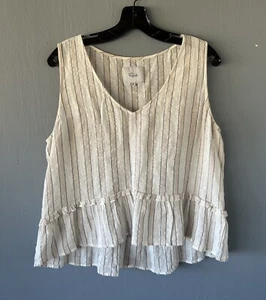 Blusa para mujer Rails mezcla de lino talla mediana peplum sin mangas metalizado rosa volantes - Imagen 1 de 11