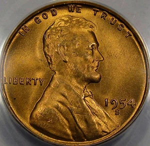1954-S/S RPM Lincoln Cent Superb Gem BU ANACS MS-67 RED... So NICE & Fully RED!! - Picture 1 of 8