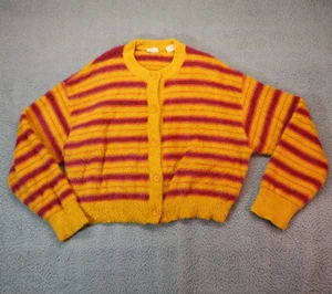 Levis Cropped Cardigan Womens Medium Orange Stripe Mohair Style - Picture 1 of 7