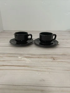 Black Ceramic Espresso Cup and Saucer Demitasse tiny mug Set Of 2 - Picture 1 of 12