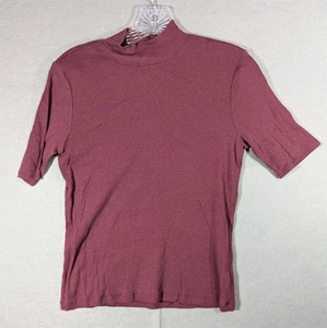 Joie Shirt Womens M Burgundy Pima Cotton Ribbed Mock Neck Stretch Soft Knit Top - Picture 1 of 9