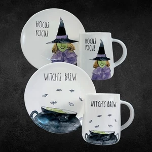 Rae Dunn Hocus Pocus and Witch’s Brew Salatteller und Becher Halloween Set Neu - Bild 1 von 8
