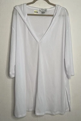 Traje de baño con capucha de manga corta J. Valdi para mujer talla grande 2X túnica blanca Foto 1 de 4