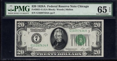 1928A $20 FRN Chicago - Federal Reserve Note - Fr 2051-G - PMG 65EPQ GEM UNC - Image 1 of 2