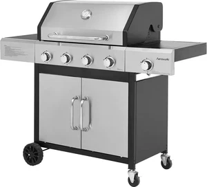 Barbecue a gas su ruote nero argento con bruciatore laterale 14,5kW - Hanseatic Rockford - Foto 1 di 9
