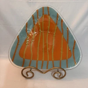 Peggy Karr Triangle Plate Modernist Striped Teal Orange Fuzion Collection 12” - Picture 1 of 9