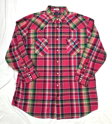 POLO Ralph Lauren INDIAN MADRAS Snap Shirt Men 2XLT 2XL Tall Pink Check WESTERN - Image 1 of 4