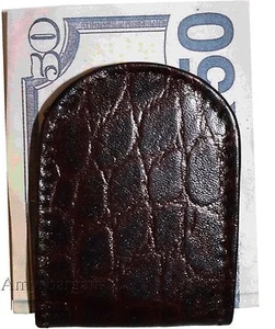 Crocodile skin printed brown leather money clip, Clip money, new currency holder - Picture 1 of 12