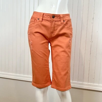 Miss Me Bermuda Shorts Women's Size 28 Mid Rise Zip Pockets Distressed Orange  - Image 1 of 4