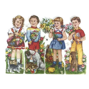 Media hoja vintage EAS Alemania troquelada restos Ganzbild oblaten 3087 niños - Imagen 1 de 3