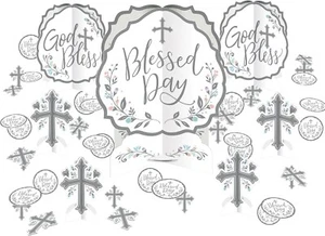 LOT Baptism Christening Communion PARTY Supplies Blessed Day 2 Blue Centerpieces - Picture 1 of 7