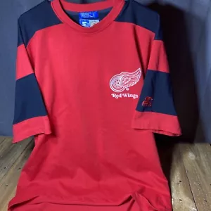 VTG Detroit Red Wings Shirt Large Red Black Embroidered Logo Starter Stanley Cup - Picture 1 of 10