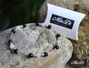 Handmade Stretch Anklet With Genuine Sterling Silver & Rose Quartz. - Bild 1 von 5