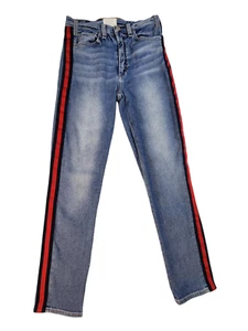 McGuire Women's Size 26 Mid Rise Red Navy Tuxedo Stripe Denim Jeans Made in USA - Picture 1 of 6